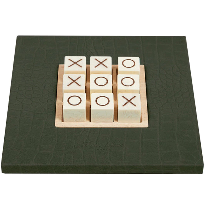 Exclusive board game "Tic Tac Toe" made of leather, khaki